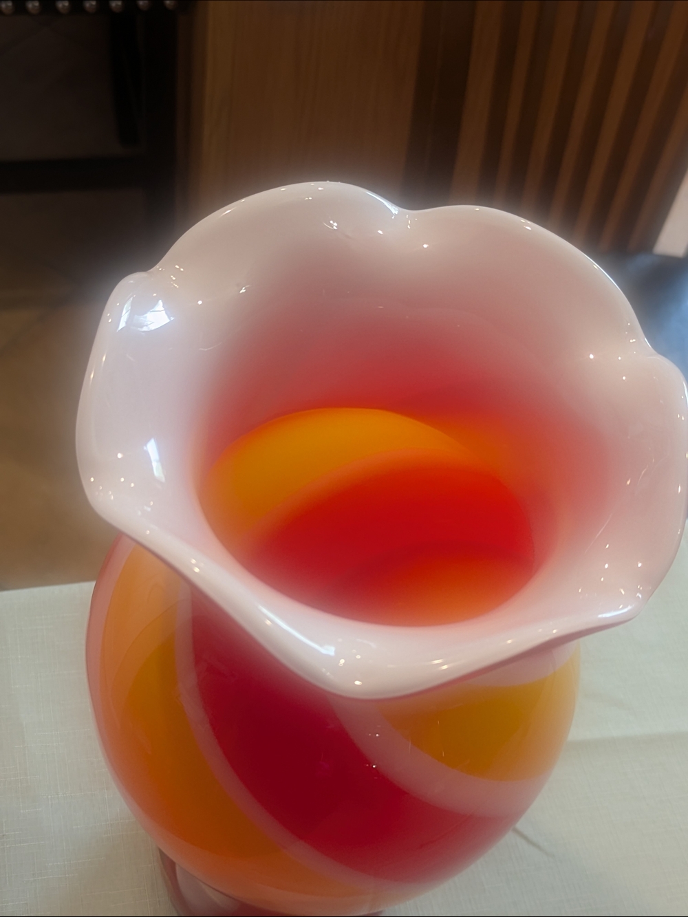 Handblown Red, White and Yellow Swirl Glass Vase - Home Accents - Picture 5 of 6